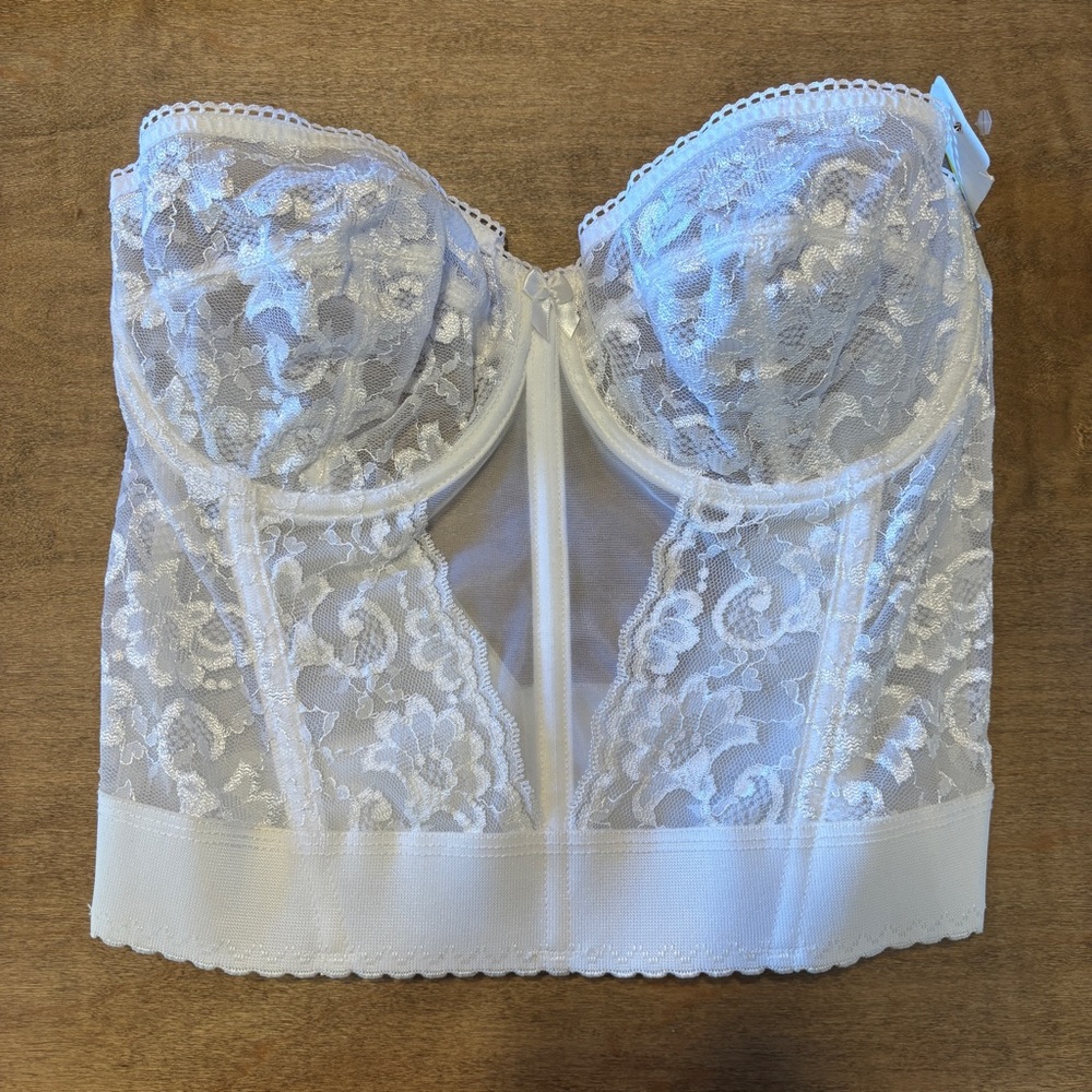 NEW Goddess Bridal Lace Low V Back Bustier Longline Underwire Bra 688 White